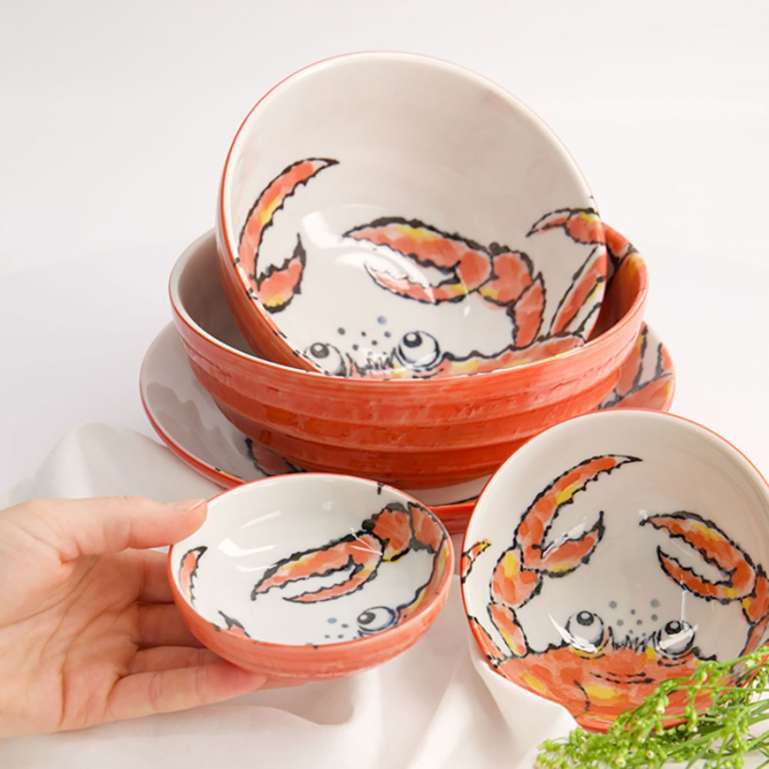Фарфоровый салатник Crab, 19 см, 1.2 л, белый/синий