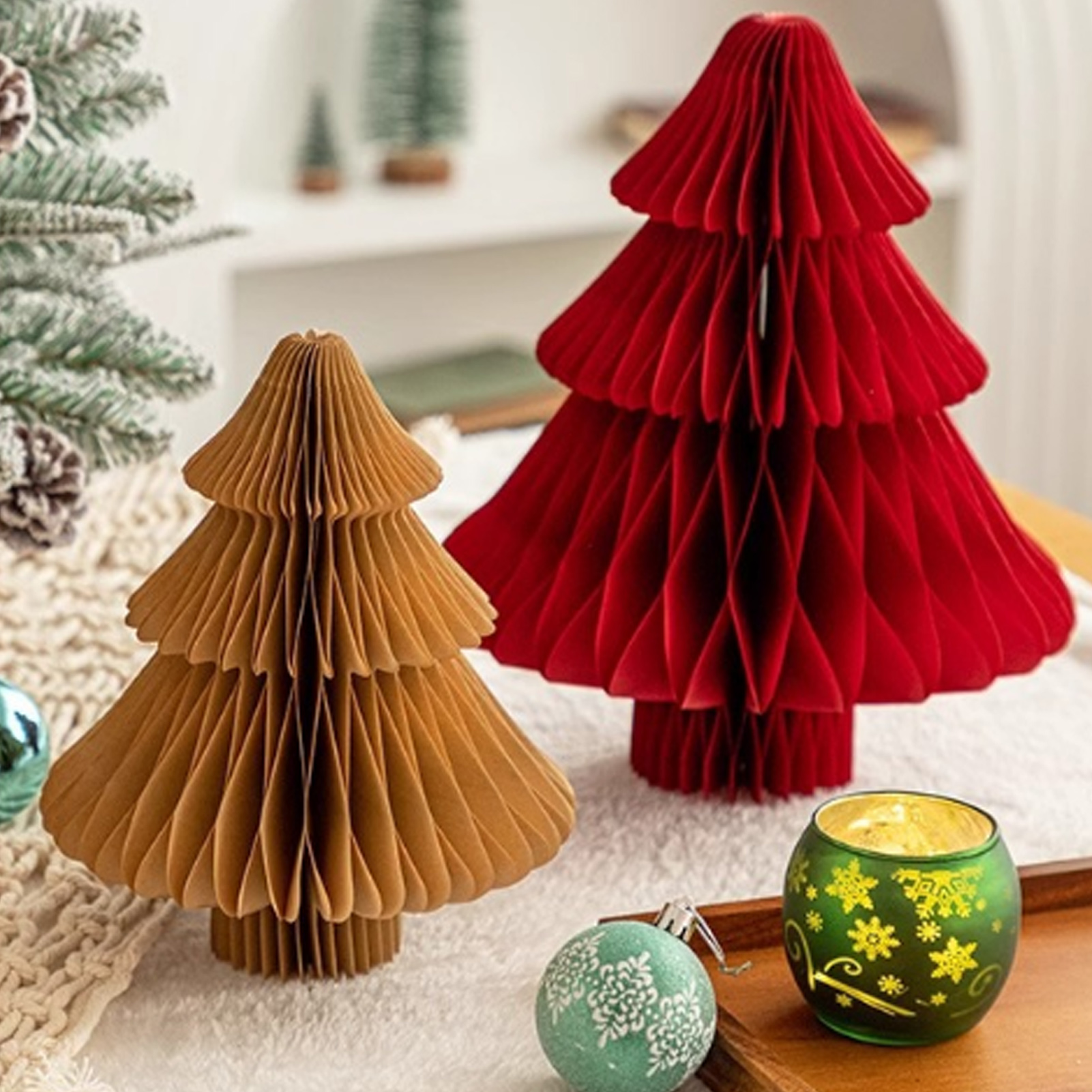 Декор новогодний Honeycomb tree из бумаги, 15 х 18 см, бордовый